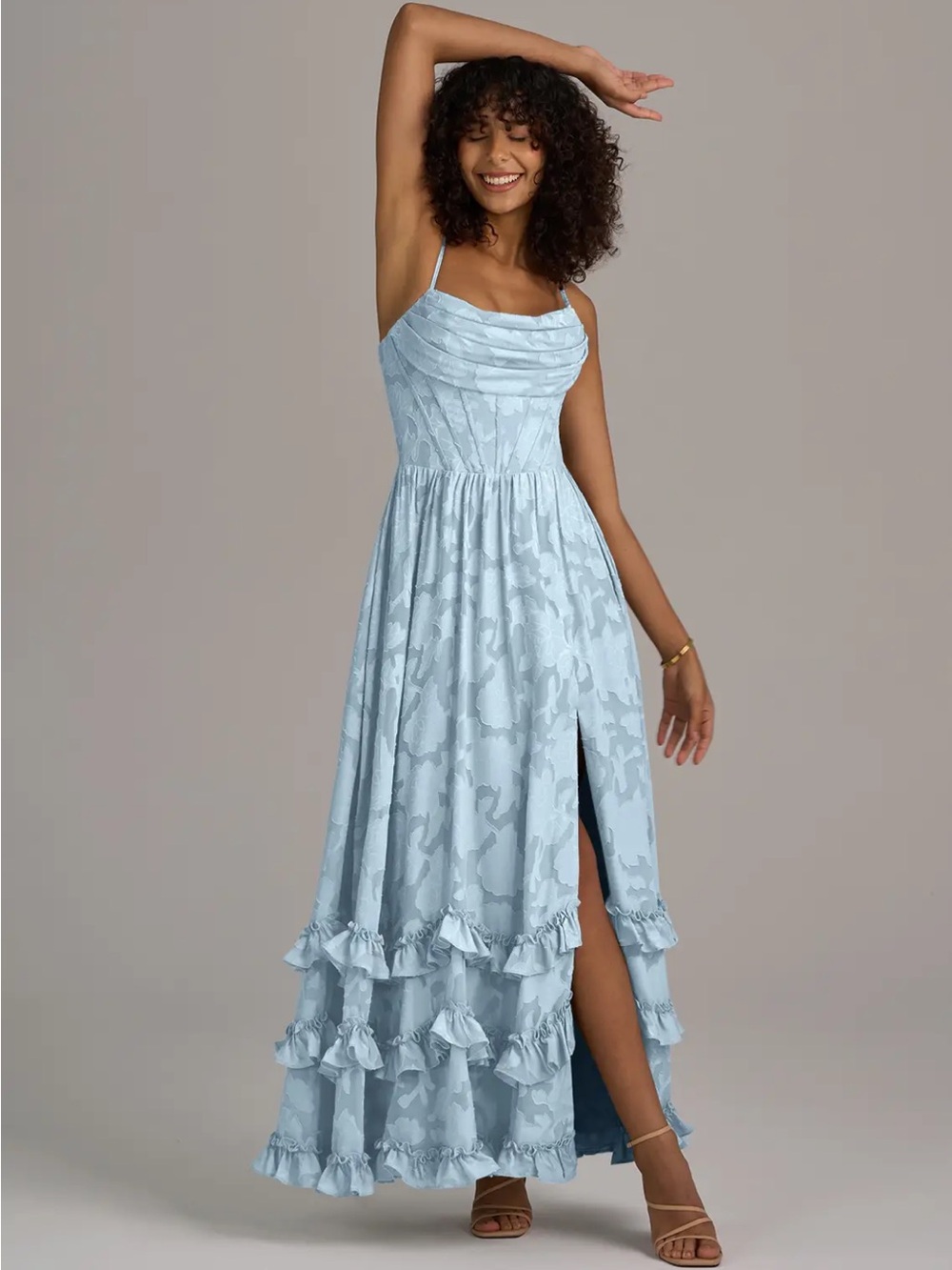 Azazie Sky Blue Floral Burnout Corset Dress - Picture 9 of 13
